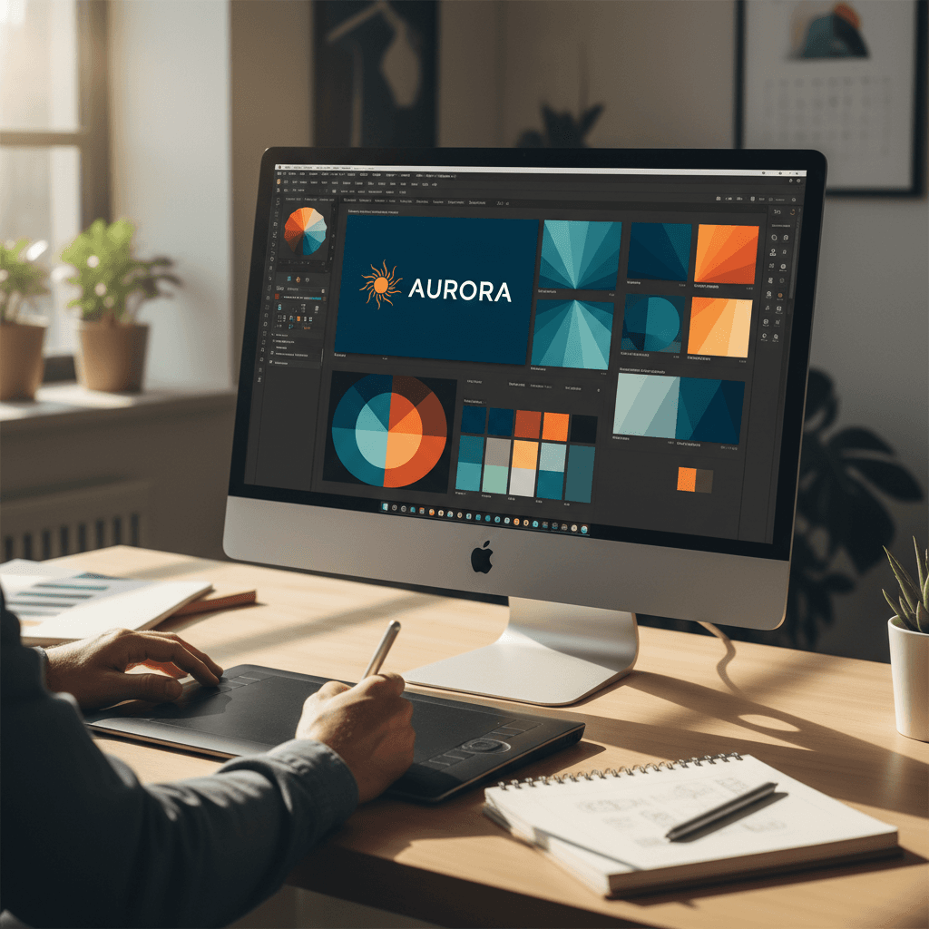 Graphic designer creating visual designs on computer